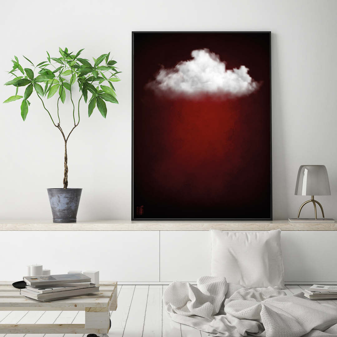 Cloudy White // Dark Red Landscape