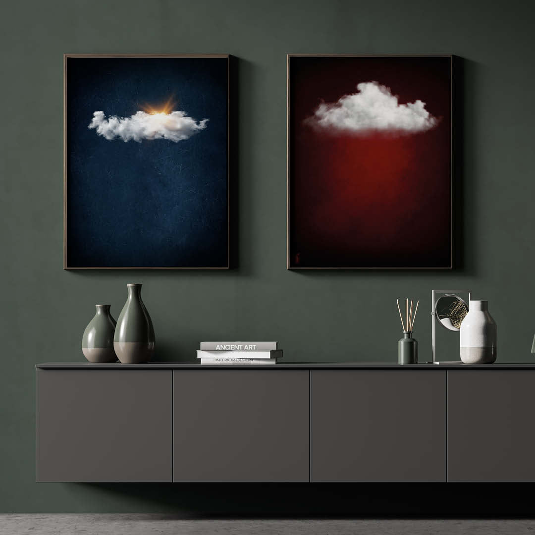 Cloudy White // Dark Red Landscape