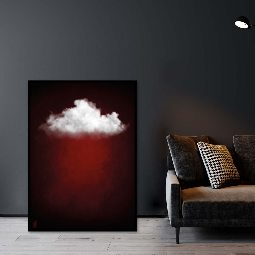 Cloudy White // Dark Red Landscape