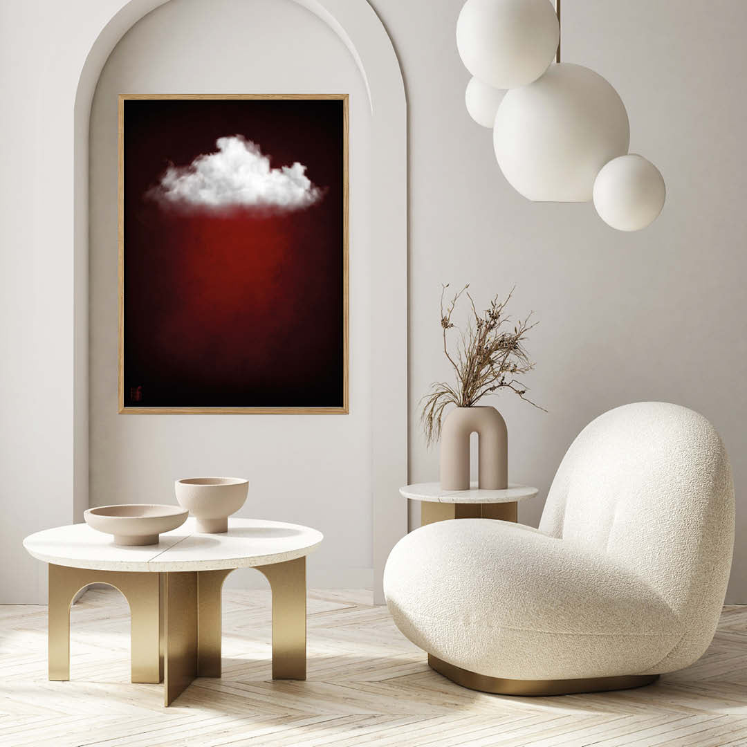 Cloudy White // Dark Red Landscape