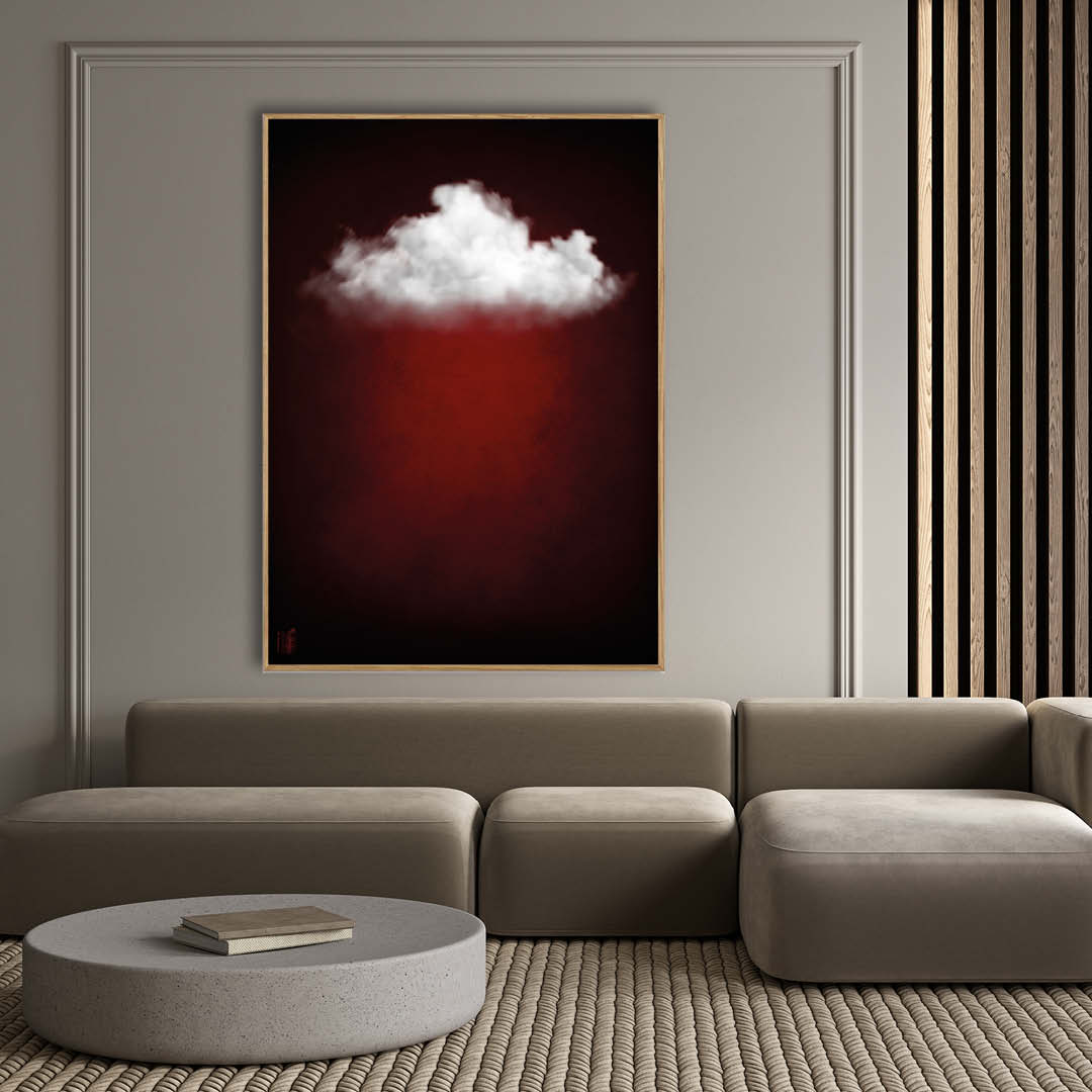 Cloudy White // Dark Red Landscape