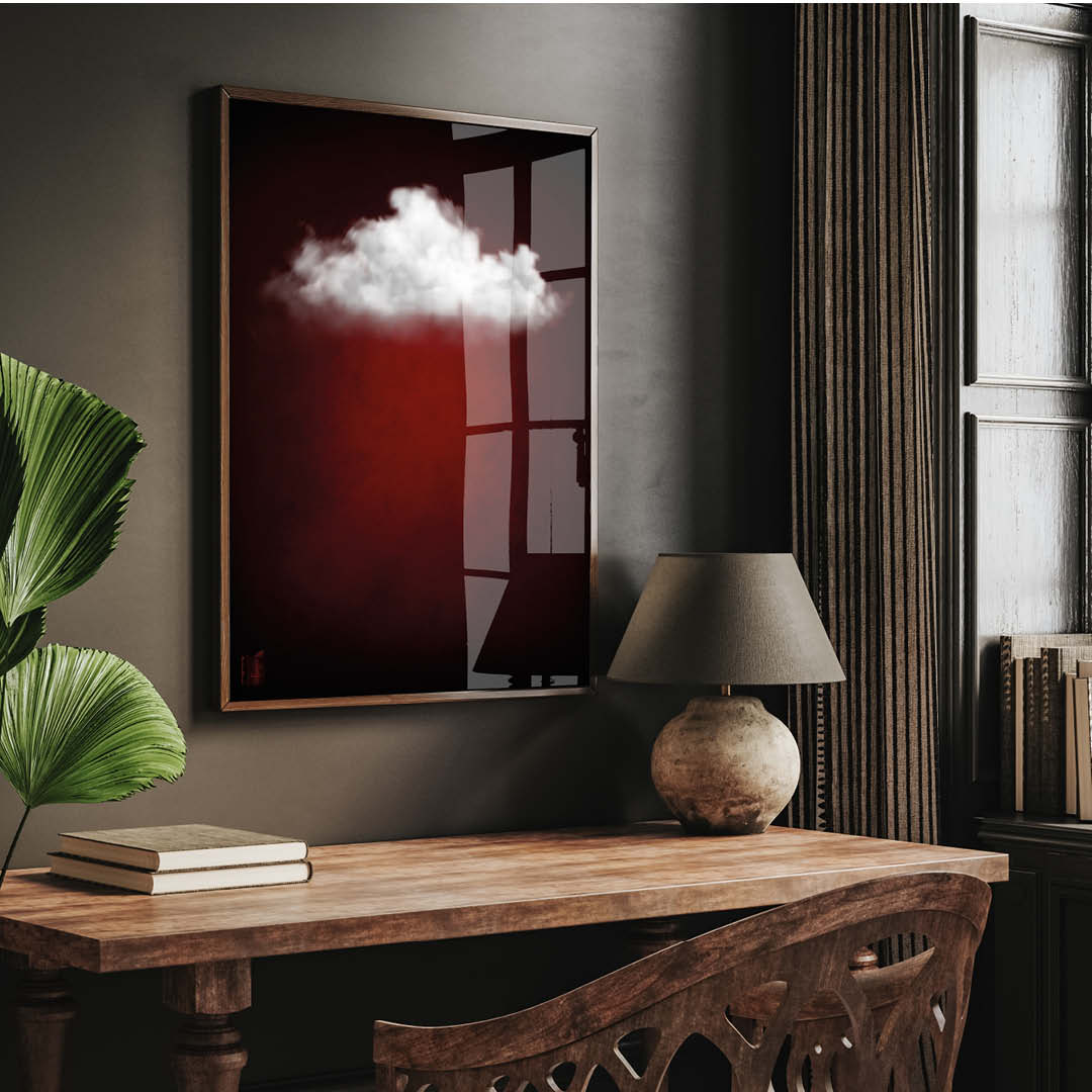 Cloudy White // Dark Red Landscape