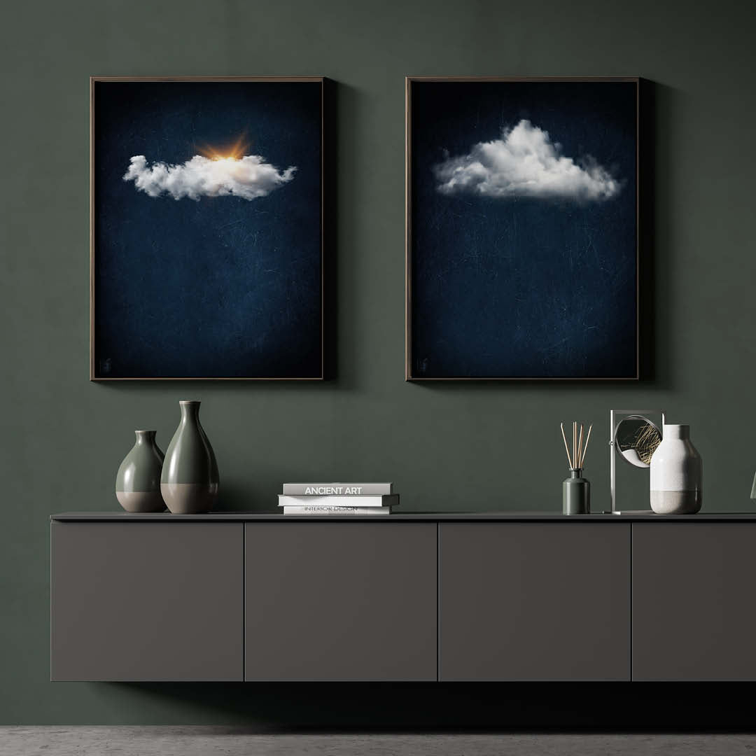 Cloudy white // Dark Blue Landscape