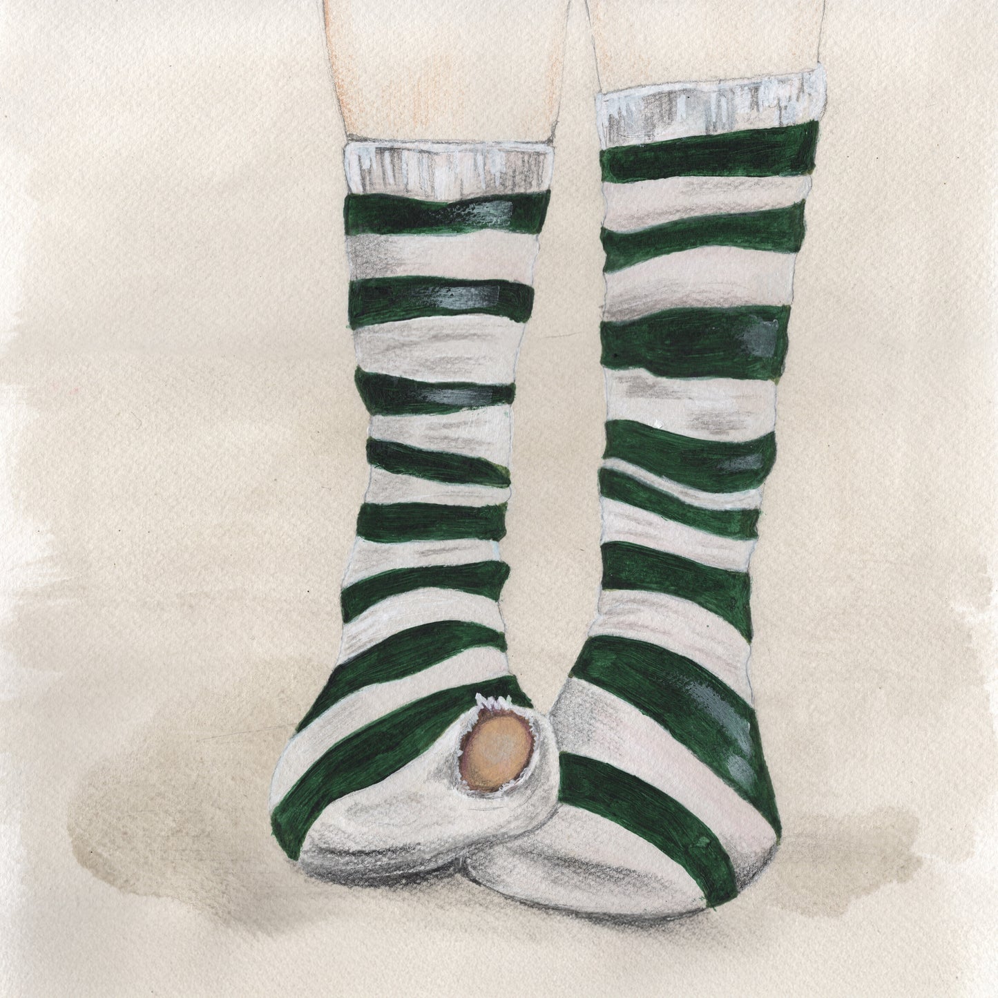 Grønstribede strømper | kunst på papir | 30 x 30 cm