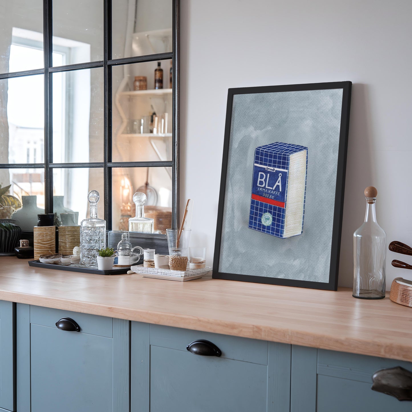 Blå Irma kaffepakke illustration