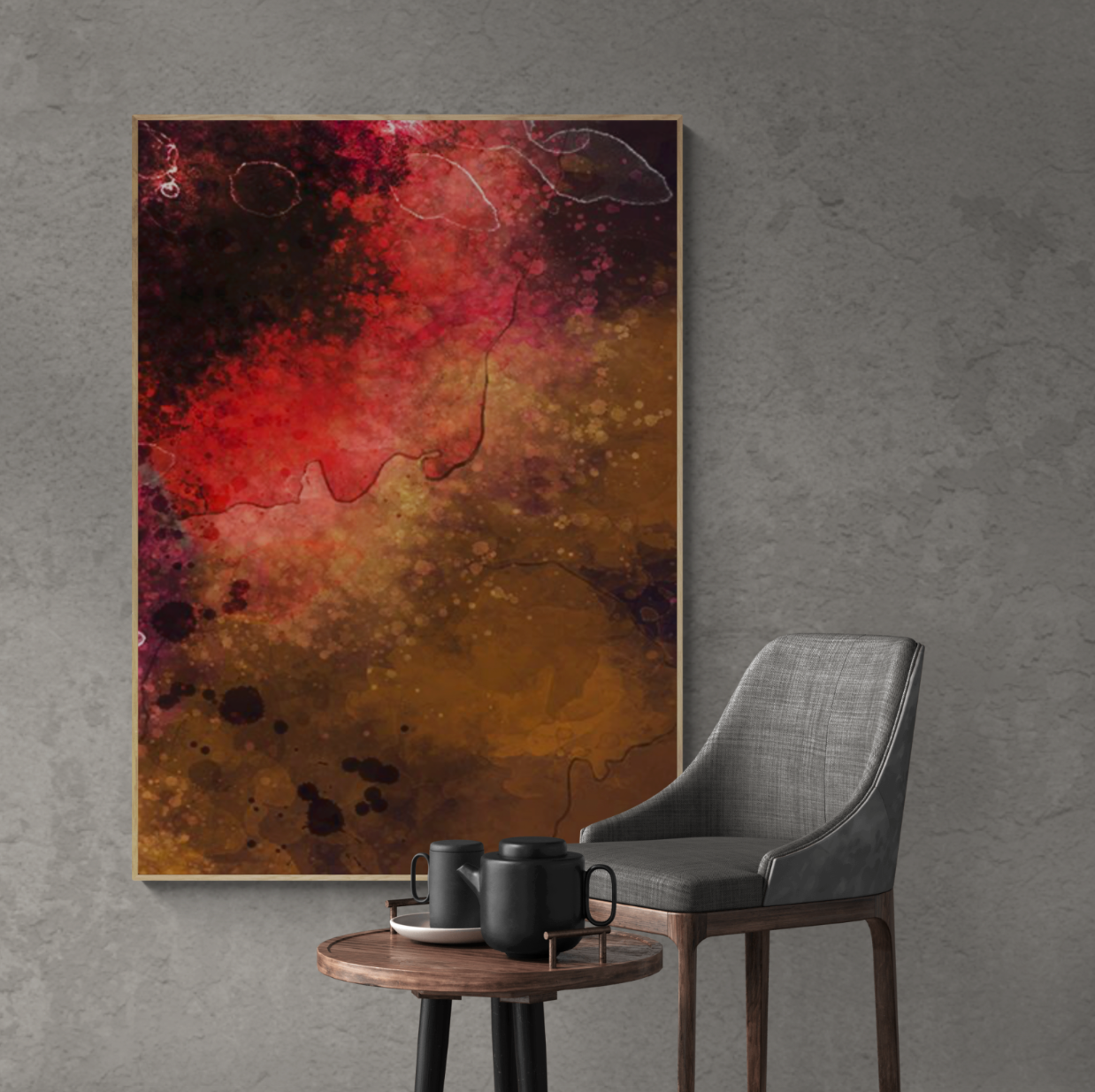 Abstrakt lærredstryk med valgfri ramme. Elegant kunst til dit rum.