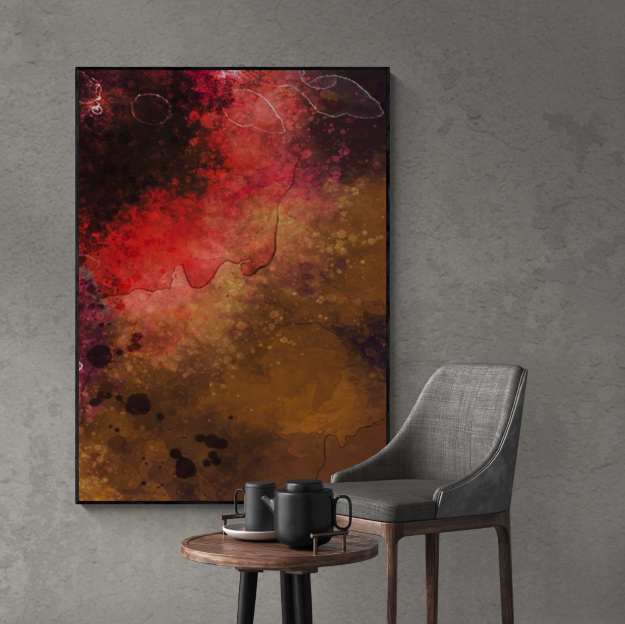 Abstrakt lærredstryk med valgfri ramme. Elegant kunst til dit rum.