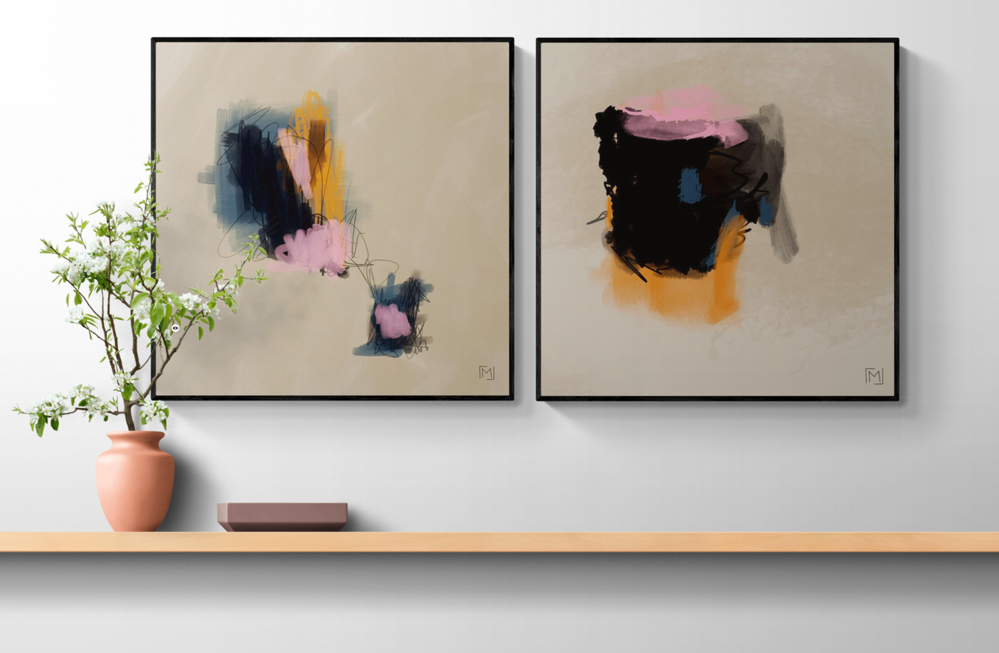 Abstrakt lærredstryk med valgfri ramme. Elegant kunst til dit rum.