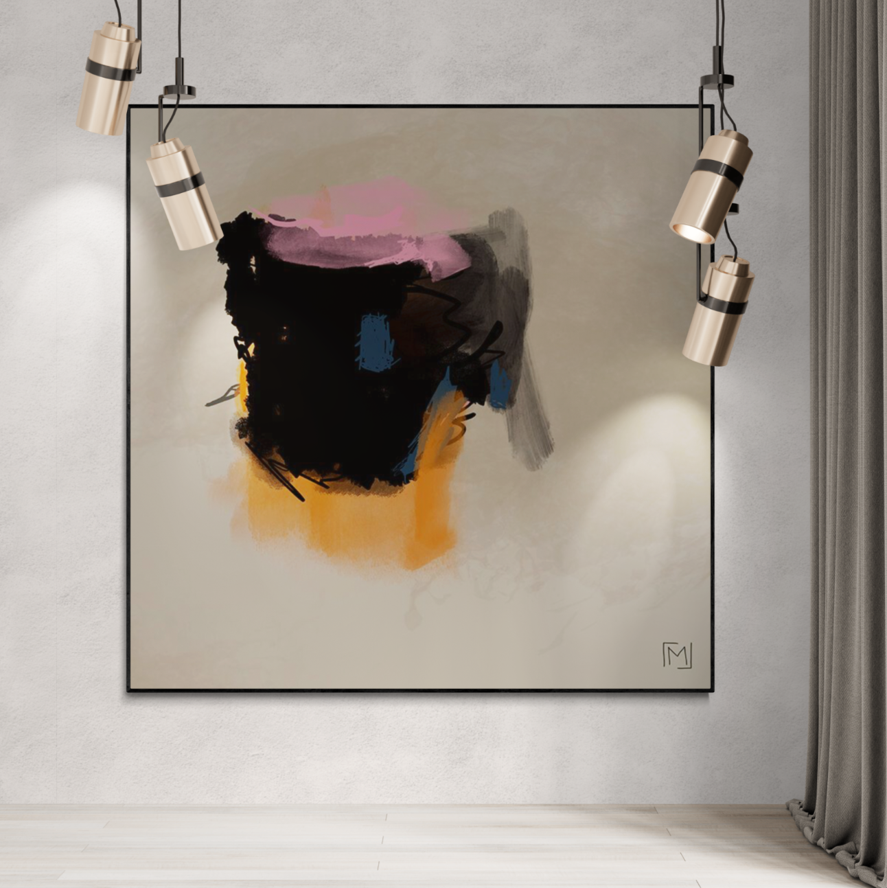 Abstrakt lærredstryk med valgfri ramme. Elegant kunst til dit rum.