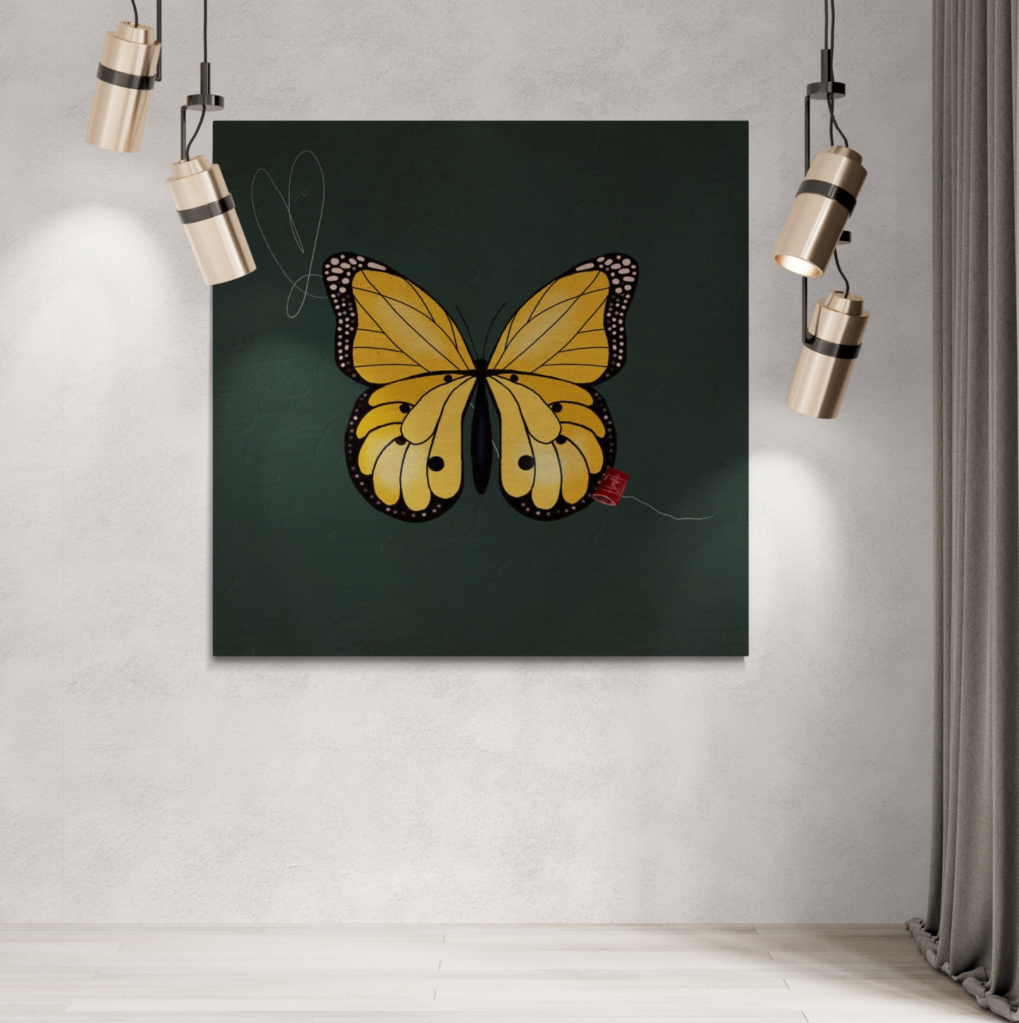 yellow Butterfly with drak green background