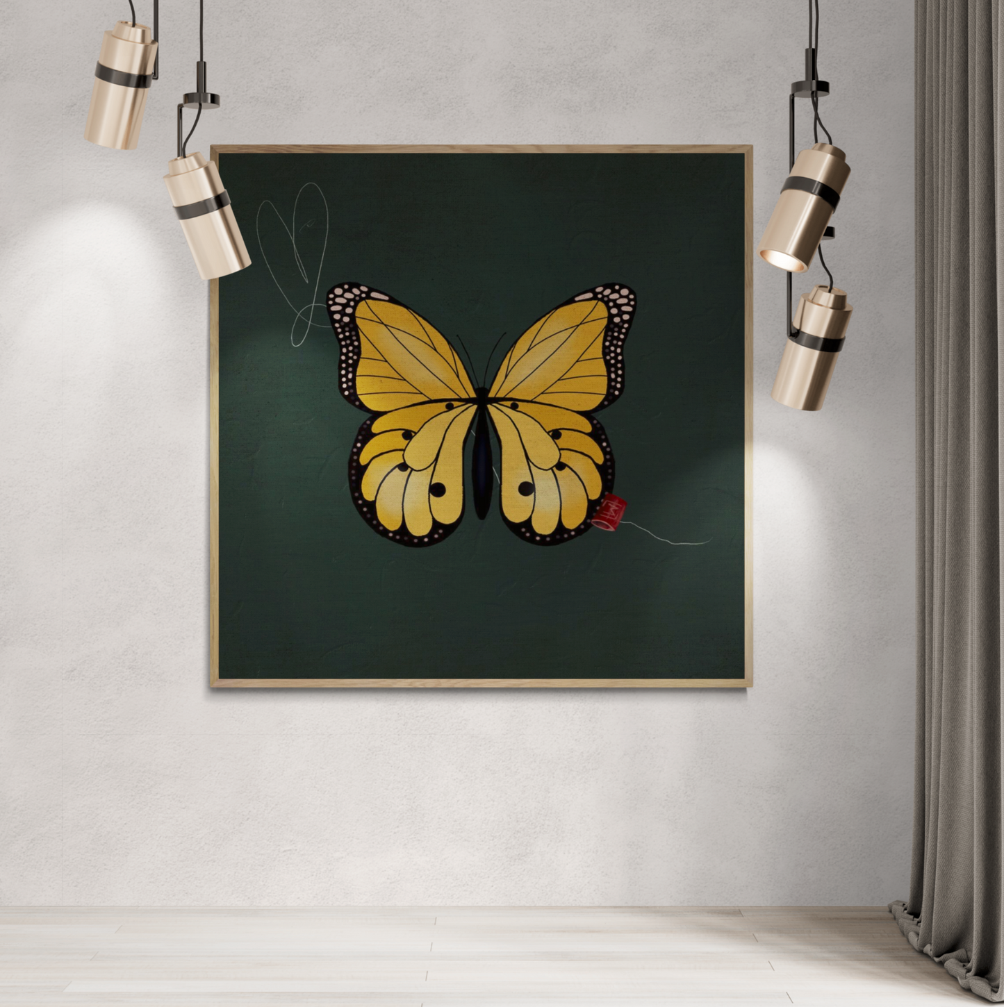 yellow Butterfly with drak green background