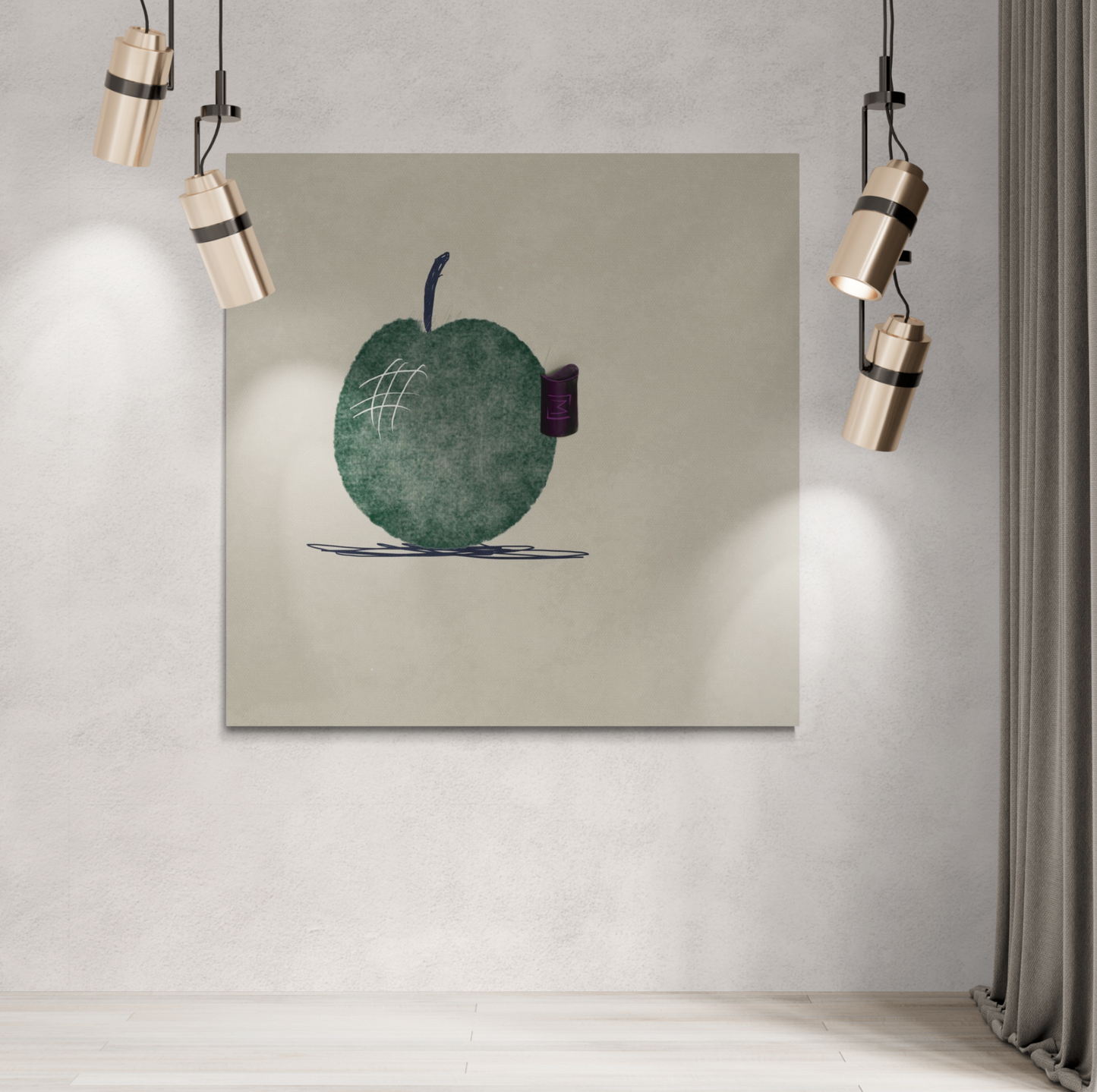 En kreativ kunstplaEn moderne kunstplakat med et minimalistisk design, der viser en grøn cirkel med subtile teksturer og linjer på en lys baggrund.