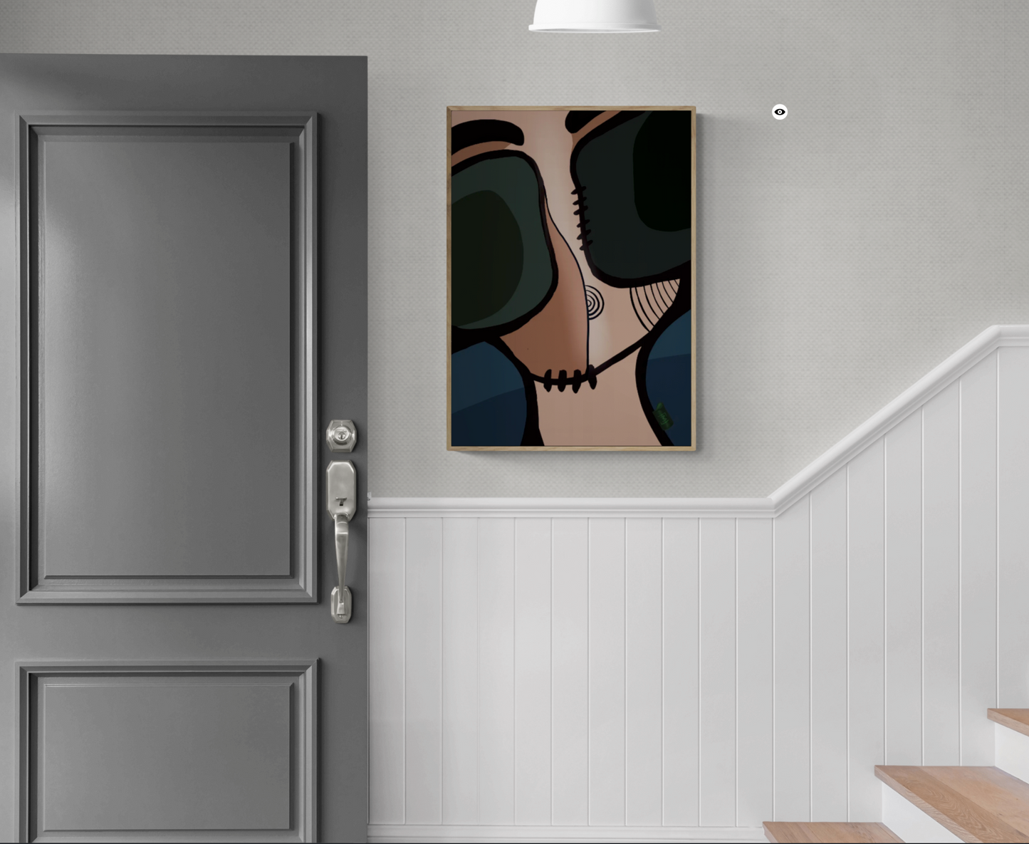 En abstrakt kunstplakat med dybe farver og geometriske former, der skaber et dynamisk og iøjnefaldende design.