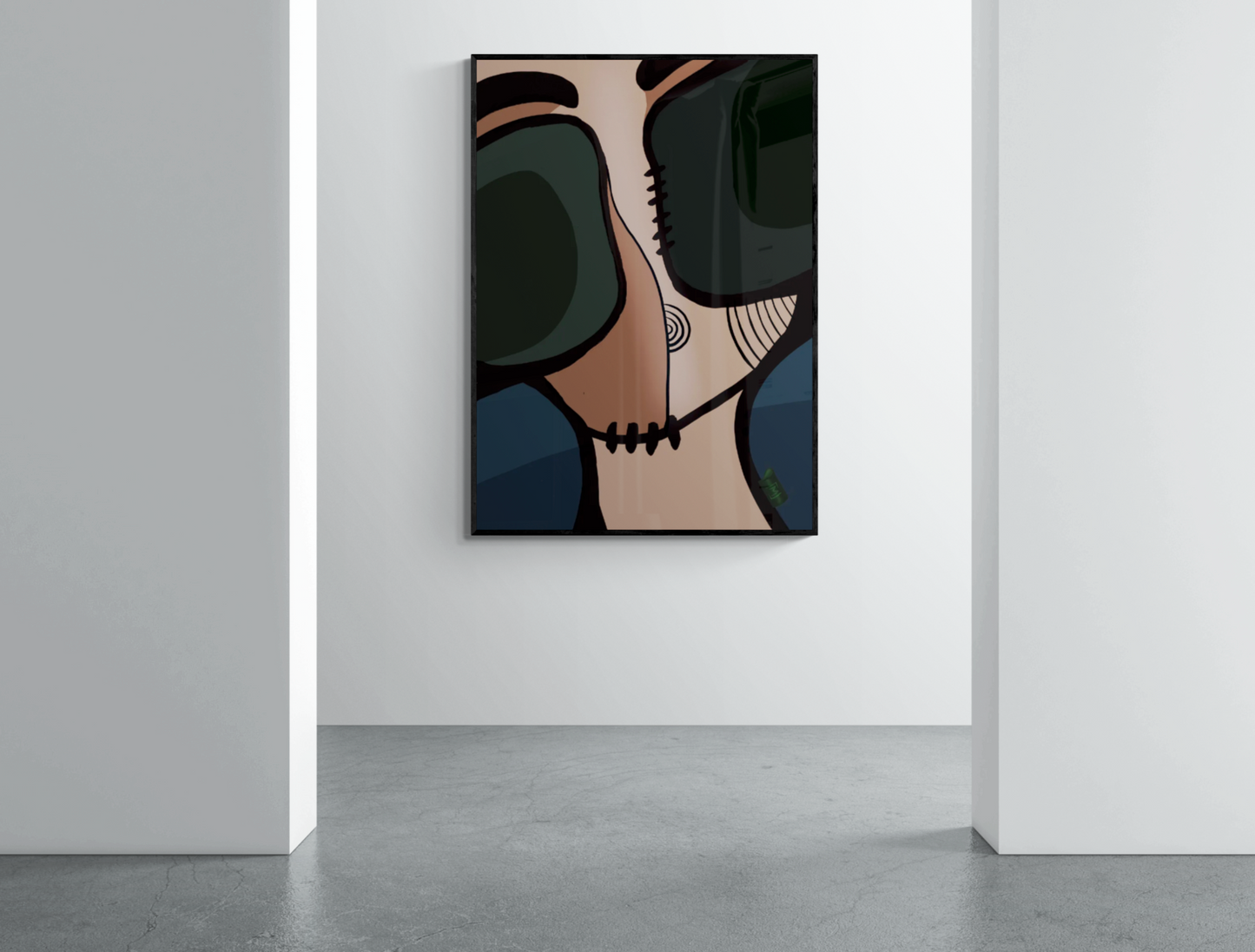 En abstrakt kunstplakat med dybe farver og geometriske former, der skaber et dynamisk og iøjnefaldende design.