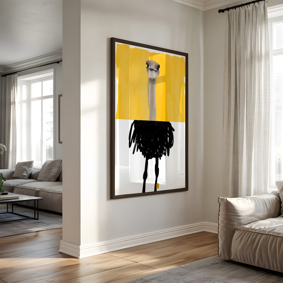 Sjov og elegant struds plakat – dansk design til stuen