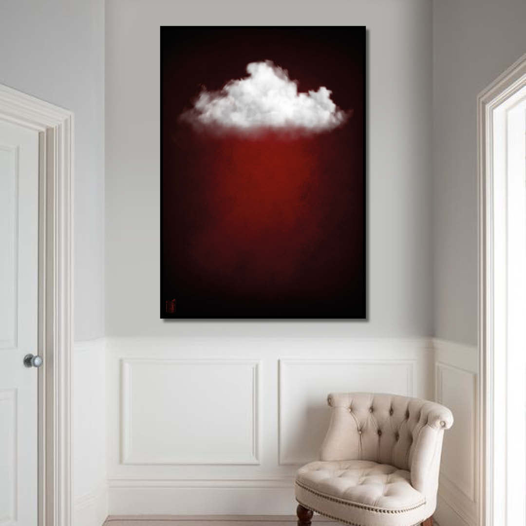 Cloudy White // Dark Red Landscape