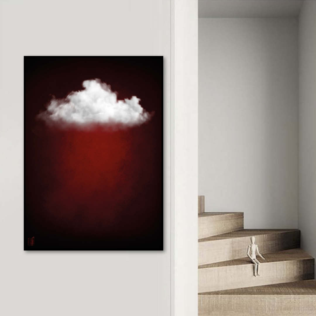 Cloudy White // Dark Red Landscape