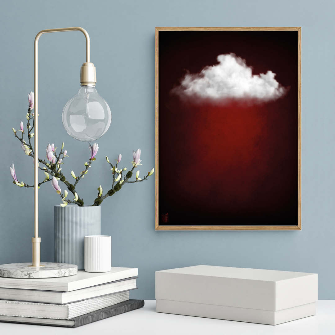 Cloudy White // Dark Red Landscape
