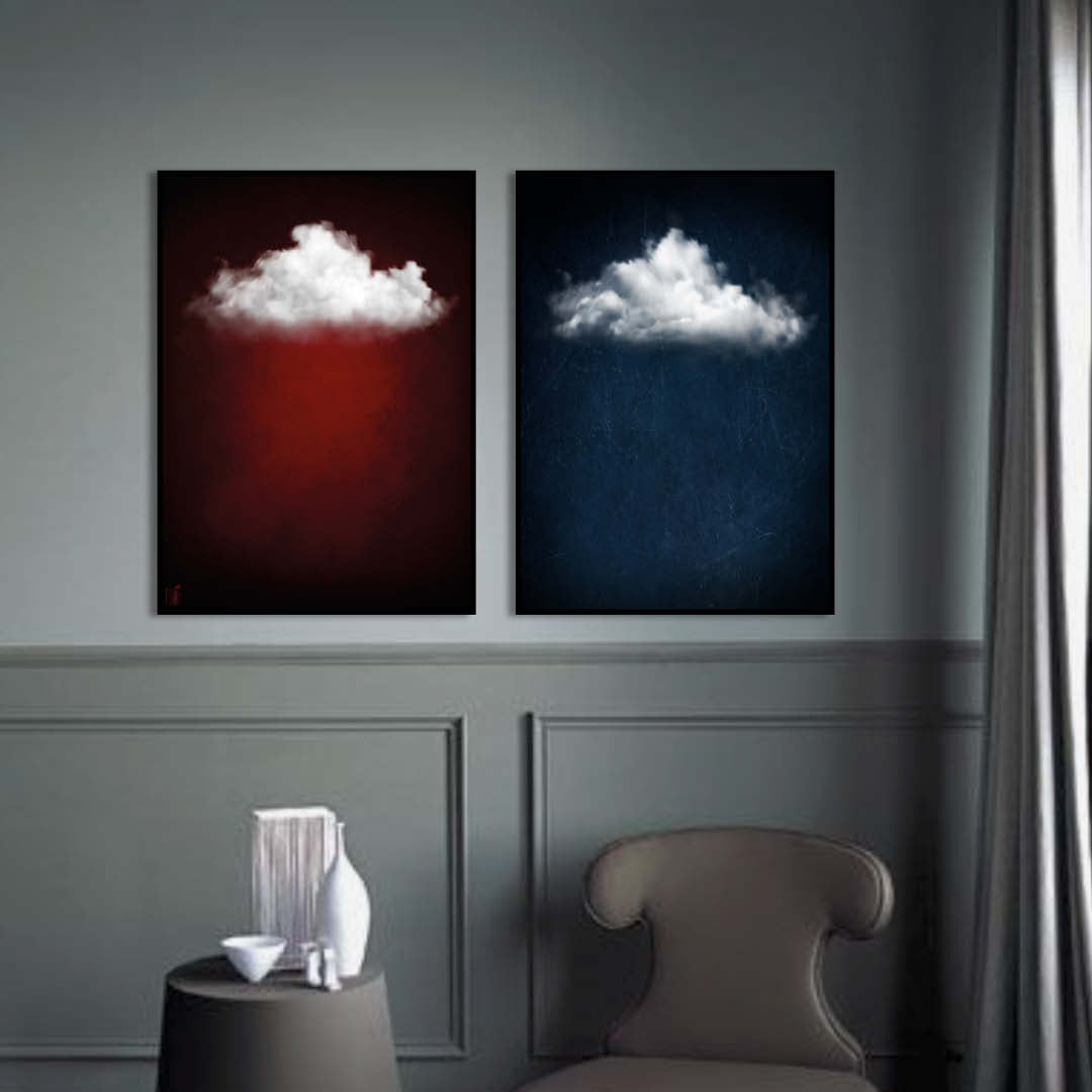 Cloudy White // Dark Red Landscape