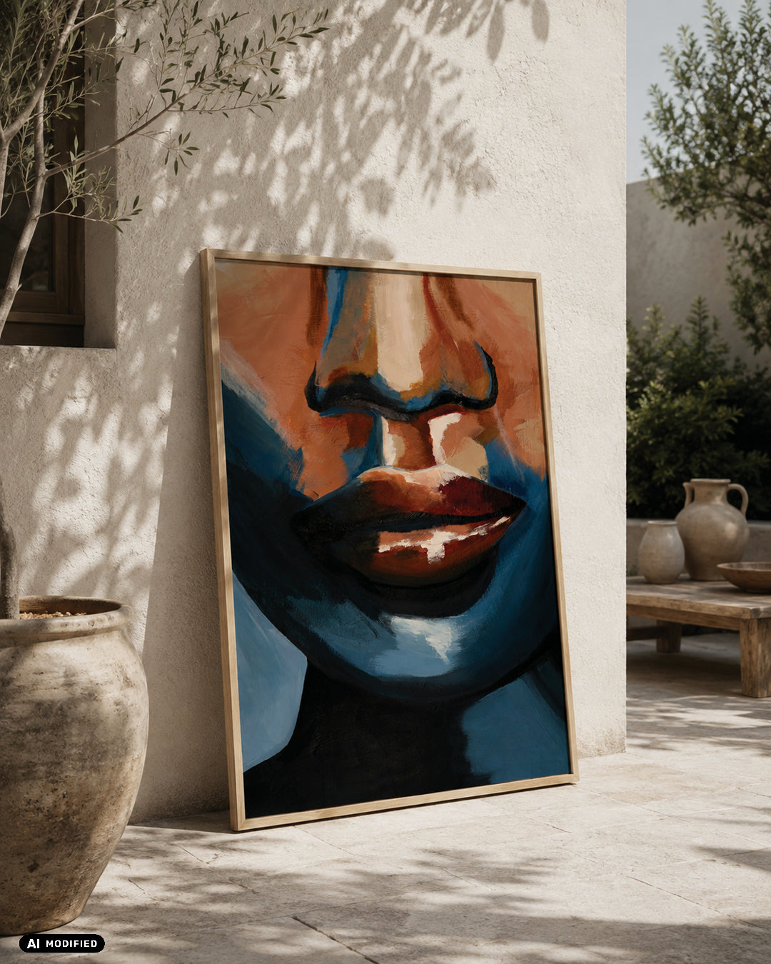 Moderne farverig kunstplakat Face No. 1 med nærbillede af mund og næse