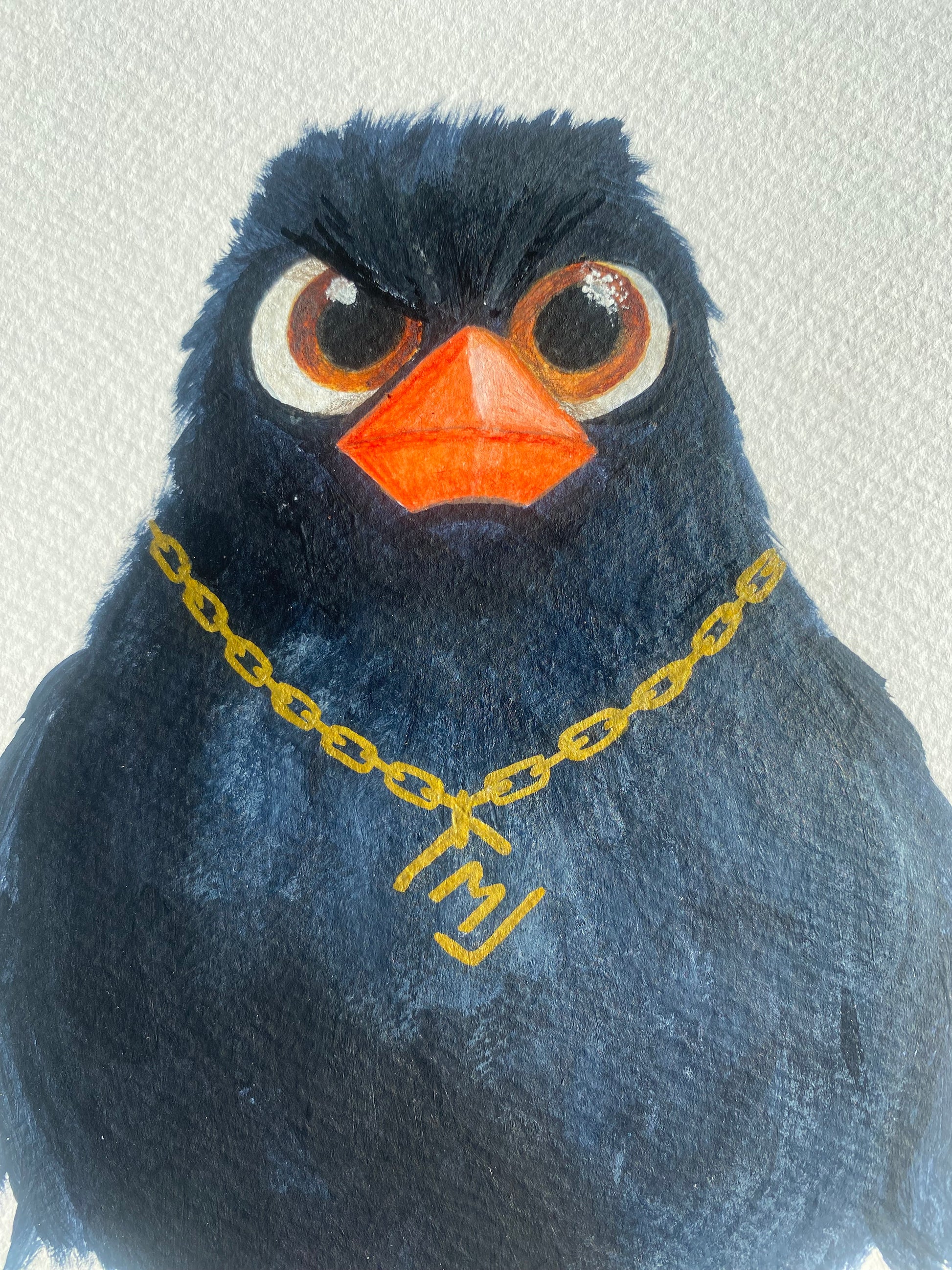 Moderne dansk originalkunst med sort fugl og attitude