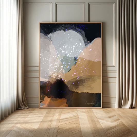 Geneva abstrakt lærredsprint i beige og blå nuancer