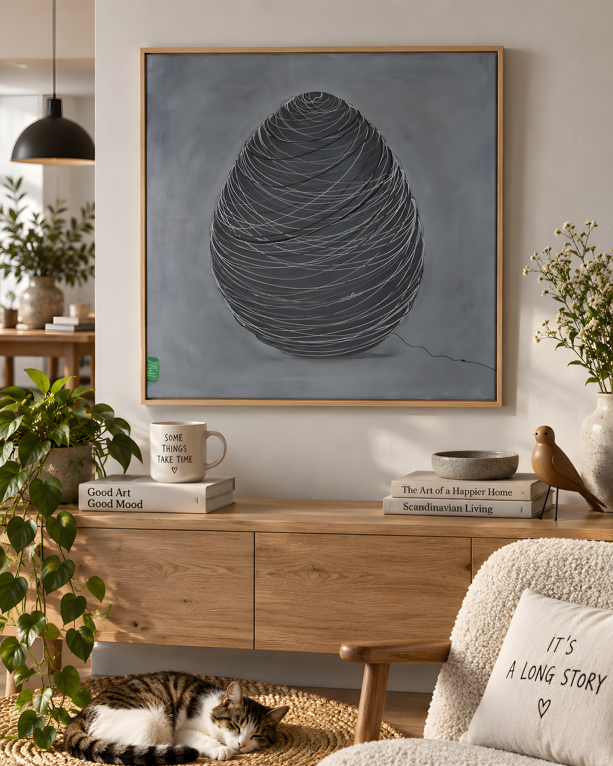 Laces kunstprint på canvas med tynd sort svæveramme
