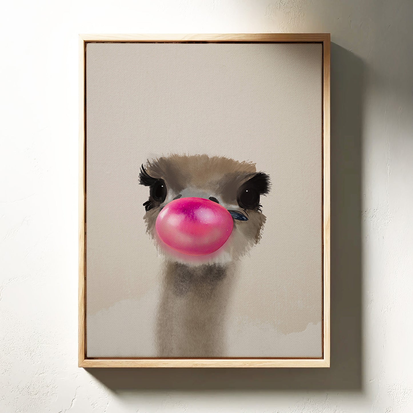 Struds plakat med humor – moderne vægkunst i nordisk stil.