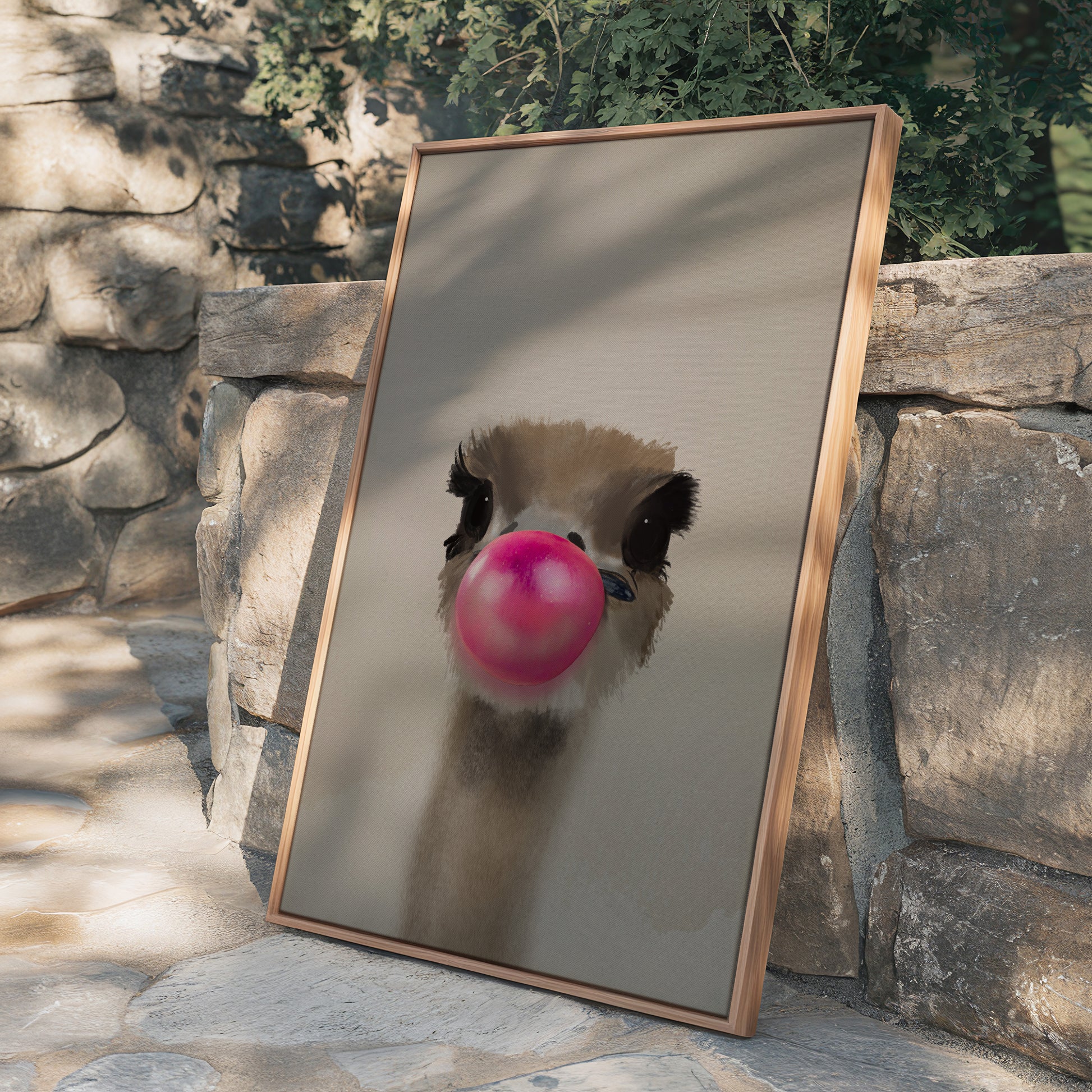 Struds plakat med humor - moderne vægkunst i nordisk stil.
