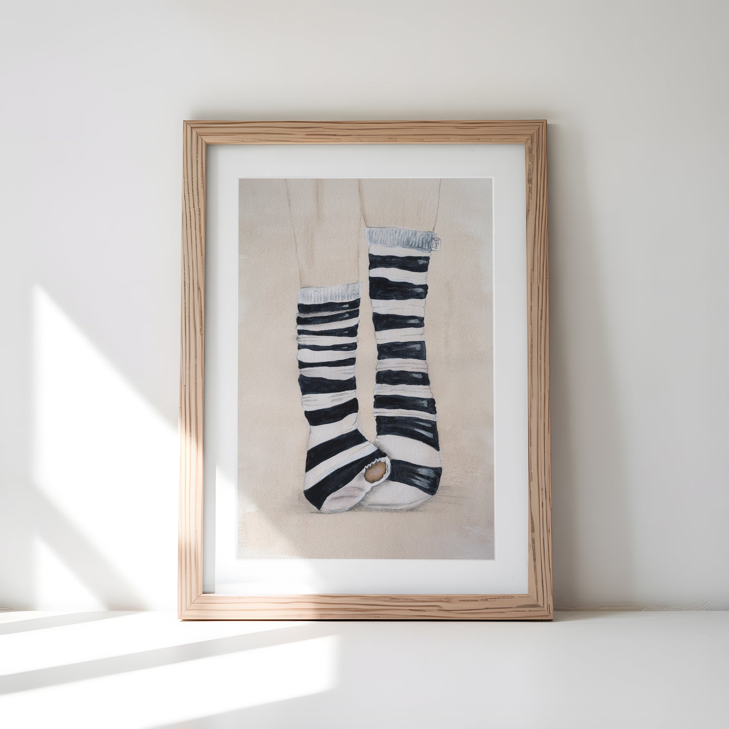 Original kunst blåstribede strømper med hul minimalistisk illustration