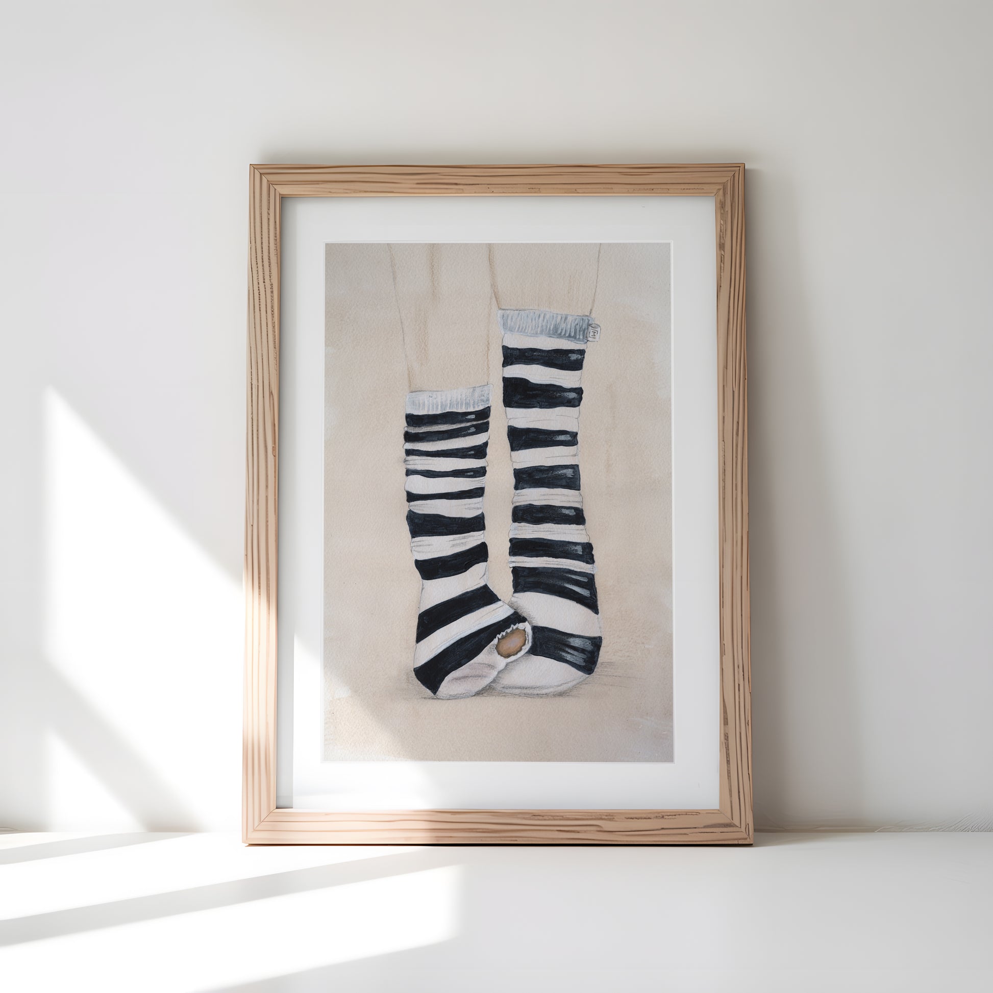 Original kunst blåstribede strømper med hul minimalistisk illustration