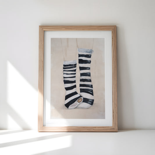 Original kunst blåstribede strømper med hul minimalistisk illustration