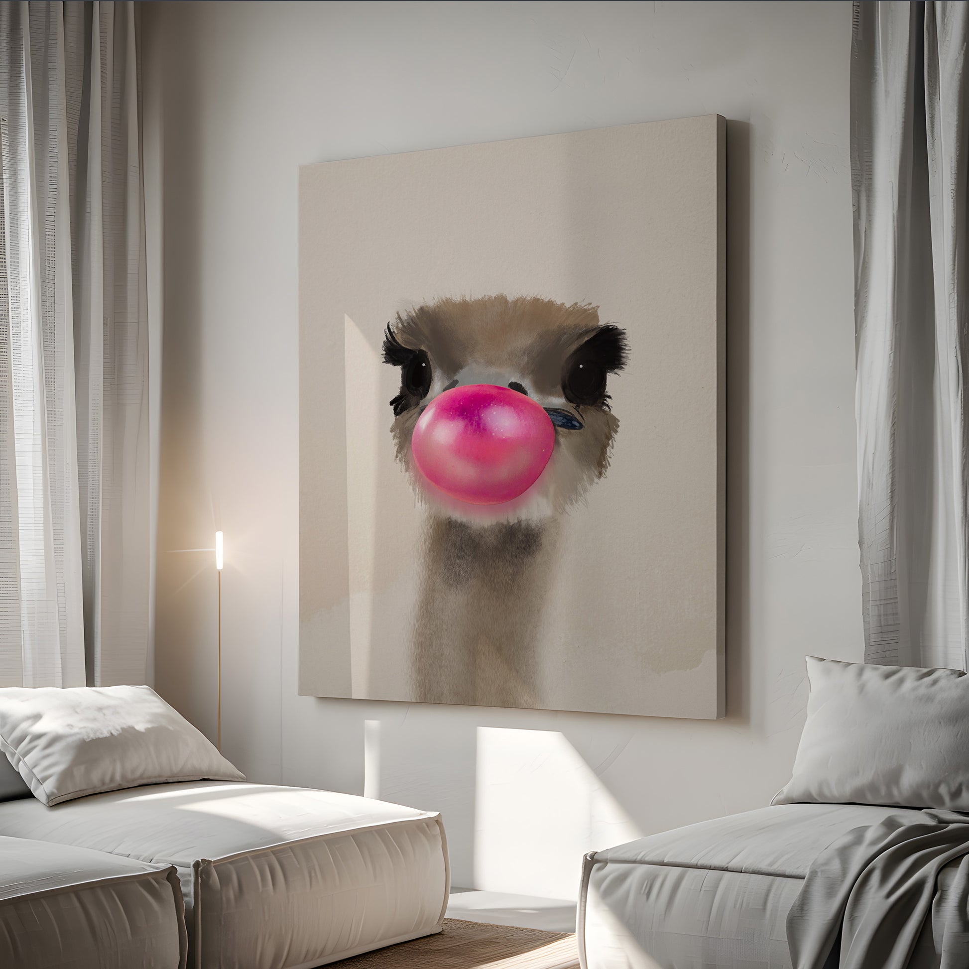 Moderne struds kunstplakat i dansk design – lærredsprint.