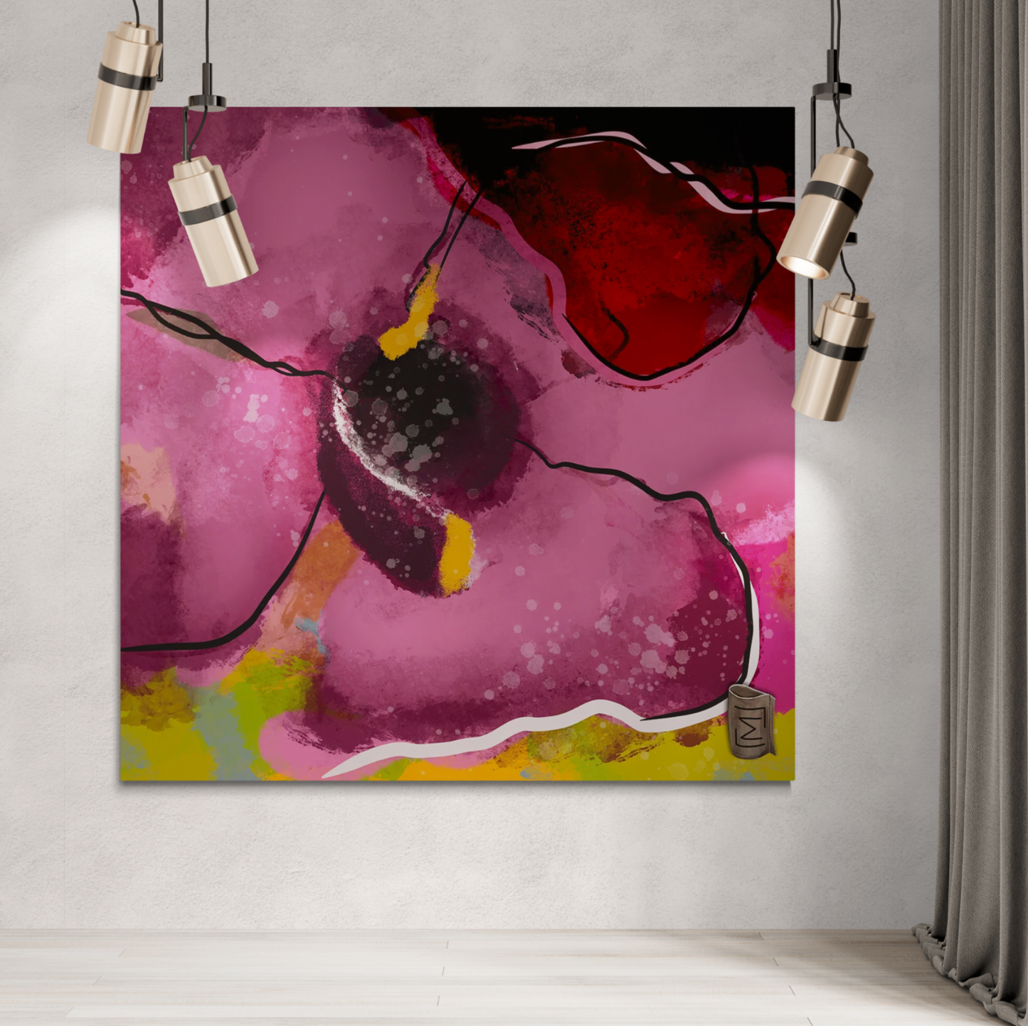 "Discover our exclusive collection featuring vibrant abstract floral motifs in bold pink hues. This attention-grabbing artwork is sure to impress and evoke envy among friends. Perfect for homes seeking to add a touch of flair and vibrancy to their decor."