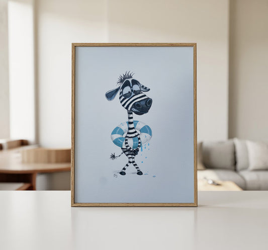 Aksel som moderne vægkunst i entré med lys egetræsramme.