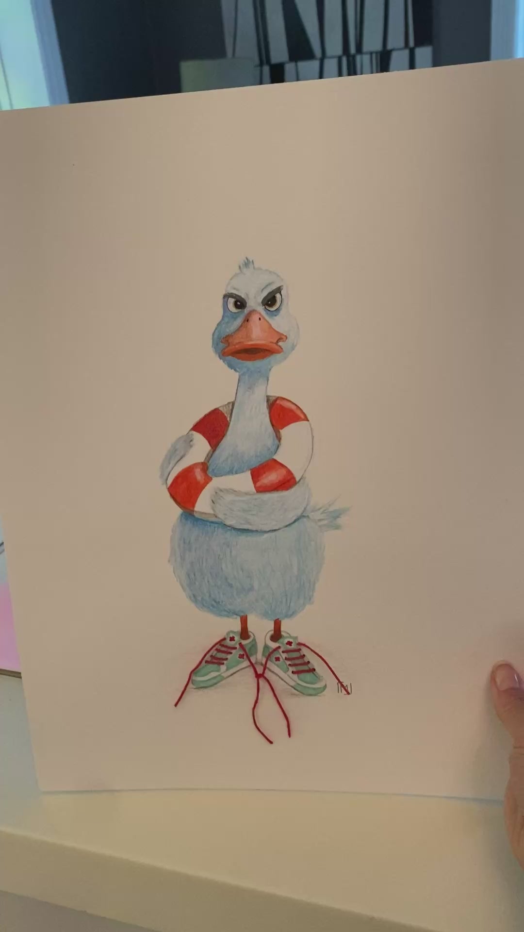 Håndmalet fugl med personlighed på 30x40 cm kunstnerpapir